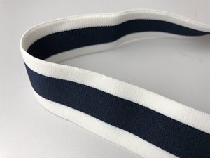 Blød elastik - marineblå med hvide striber, 34 mm